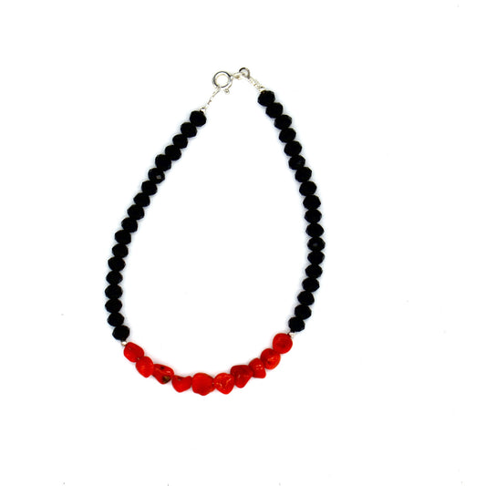 Bracciale Corallo, Argento 925 e Agata Nera